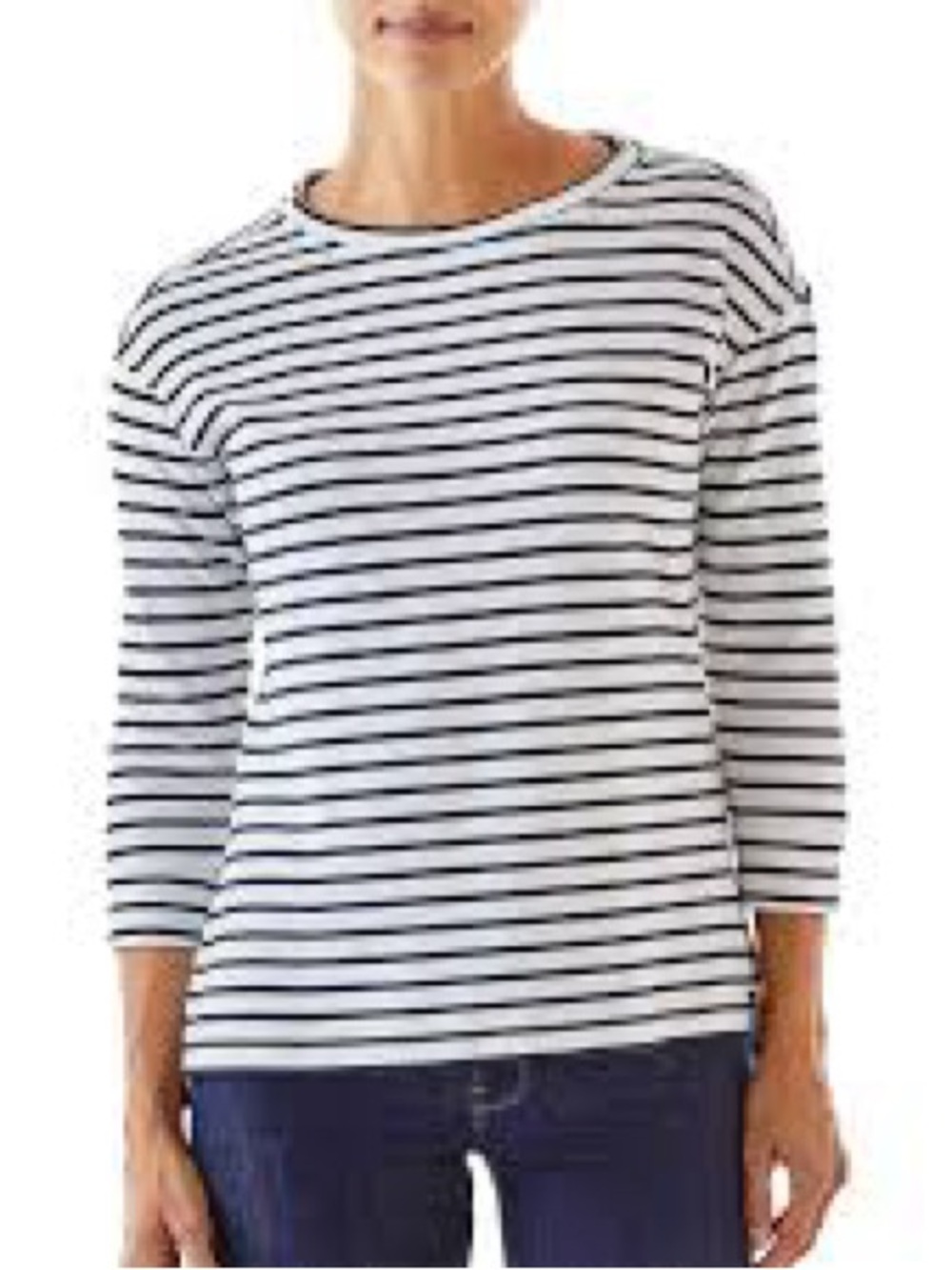 Patagonia Women's White and Black Striped Long Sleeve Tee